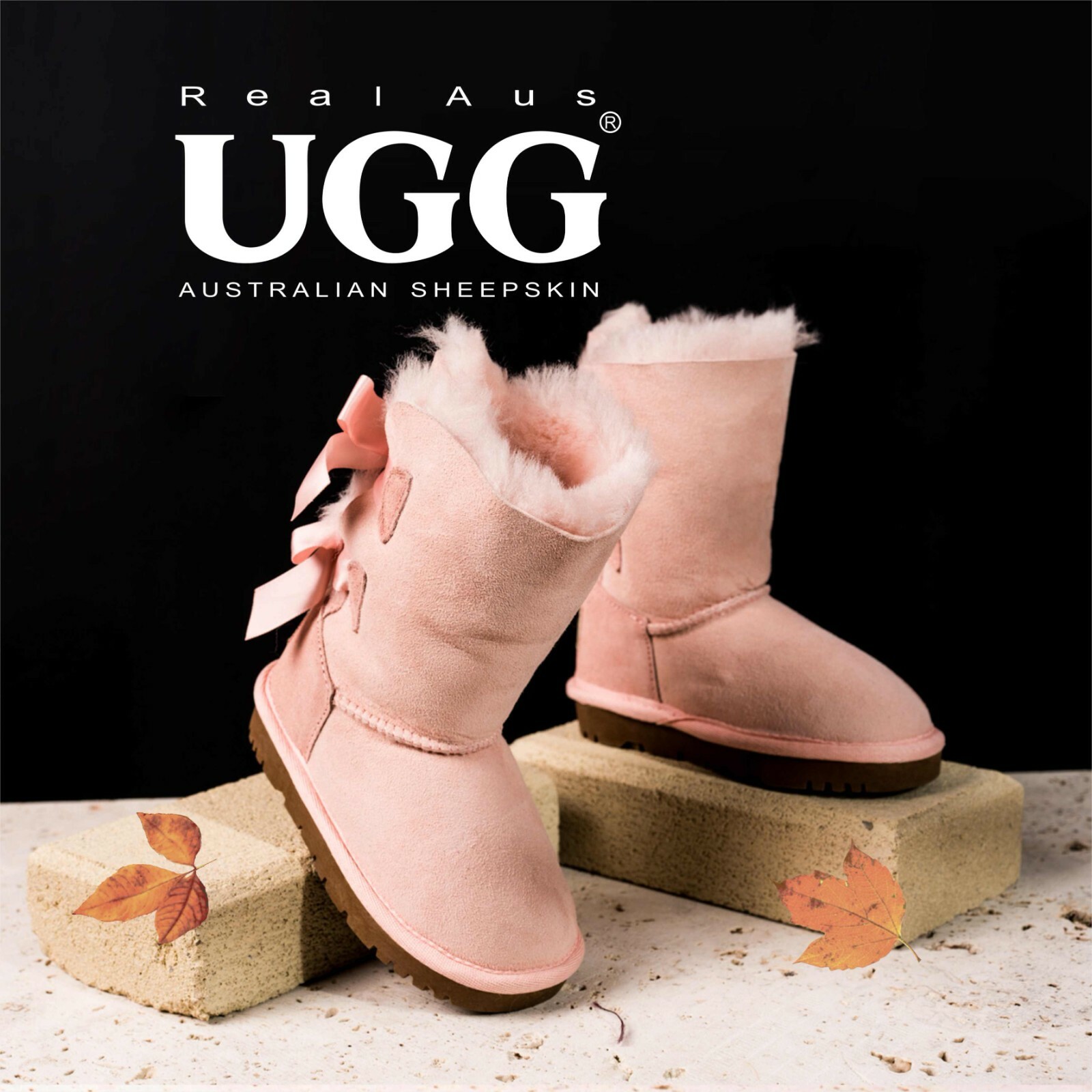 Ugg Real Aus 100% Australian Sheepskin Wool Ladies Collar Mocassins Slippers