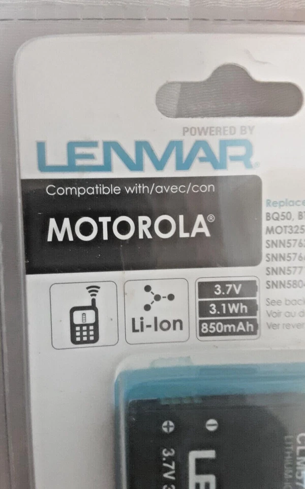 BATERÍA LENMAR 3.7V 3.1WH / 850mAh NUEVA EN PAQUETE CLM5766 REEMPLAZO TELÉFONO CELULAR Foto 4 de 4