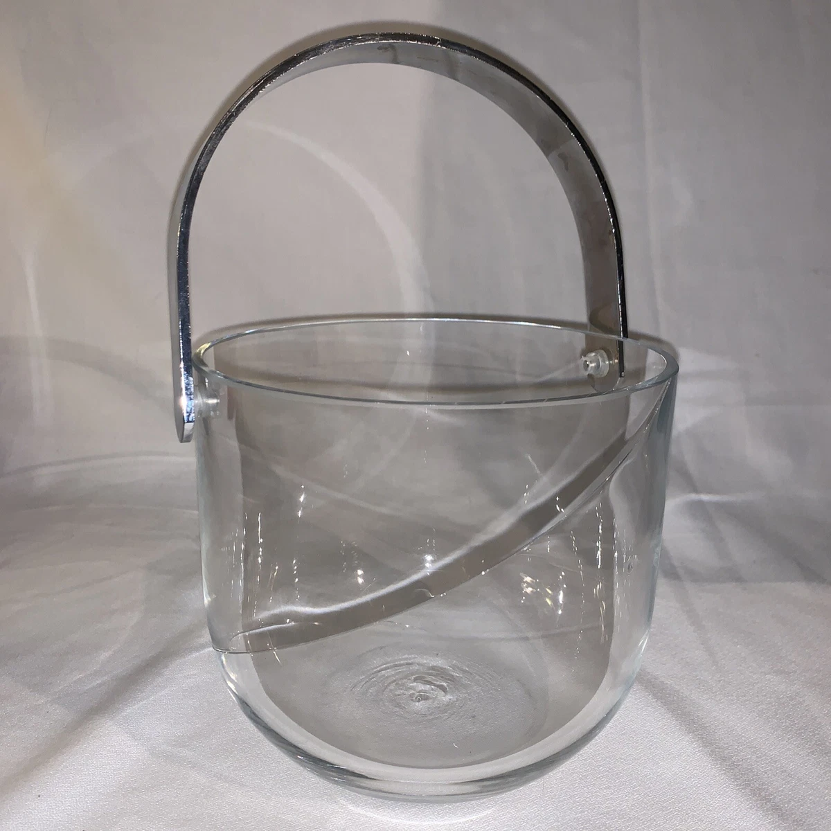 KOSTA BODA Heavy Glass ICE BUCKET Vintage Swirl Detachable Metal Handle Sweden