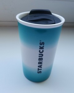 Starbucks 8 Ounce Ceramic Ombre Teal Double Wall Tumbler Travel Coffee Mug W Lid Ebay