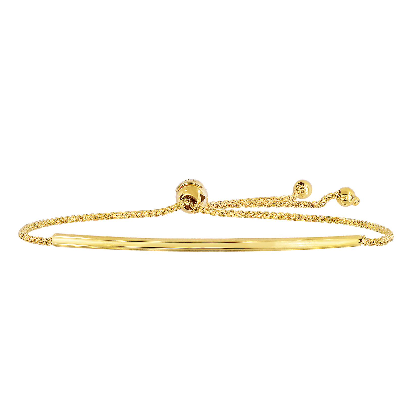 "14K Yellow Gold Bar Wheat Chain Bracelet With Adjustable Clasp, 9.25\""