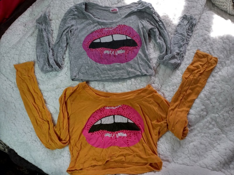Bling Bling Glitter Girls Cute Tops 2 Set Grey & Mustard Color One Size