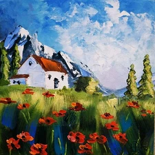 Tuscany Painting Original Art Landscape Impasto Oil Painting 6x6"