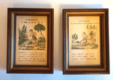 2 Vtg English Elements Print Illustration Pronoun & Adverbs Framed 6x4