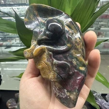 1pc Natural Ocean Jasper Quartz Carved Liver Sculpture Crystal Reiki Decor Gift