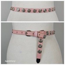Vintage FORENZA 30  -34  Waist Pink Leather Silver Concho Skinny Belt Wrap Tail