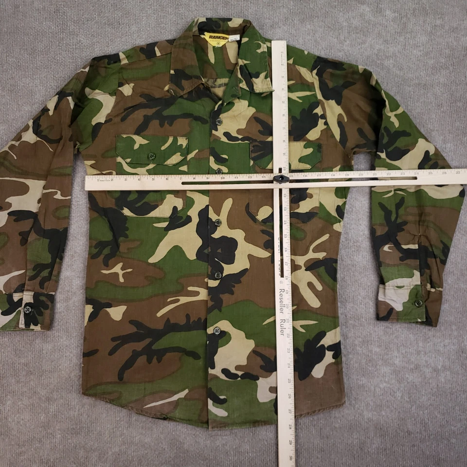 Camisa Camuflada Vintage Ranger Woodland Para Hombres Mediana Verde Marrón Hipster Caza Retro Foto 2 de 4