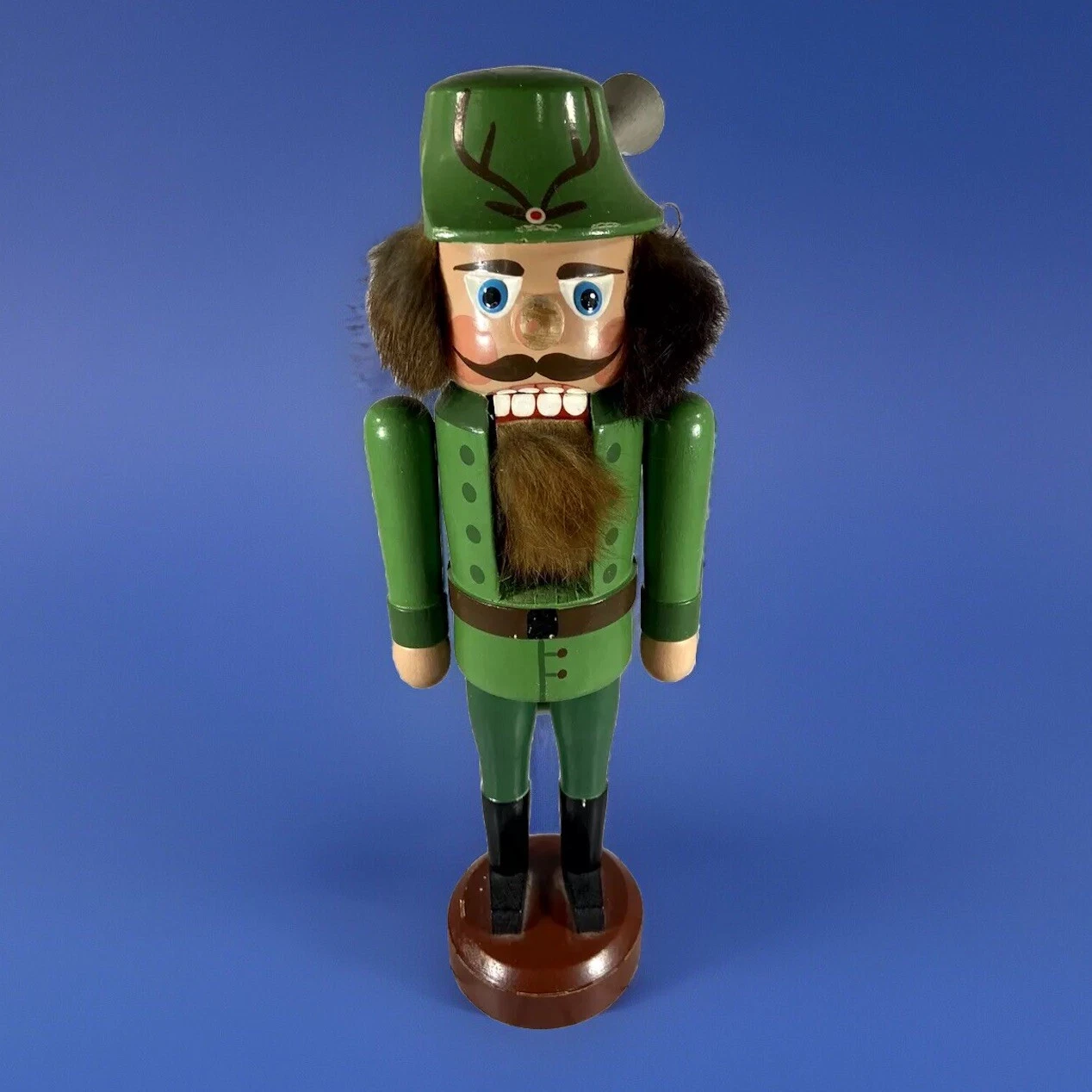 ERZGEBIRGE Nutcracker 10.5" Robin Hood E. Germany Blue Eyes w/Brown Rabbit Fur