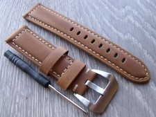 For OFFICINE PANERAI PAM 22mm Tan Brown Leather Oil Wax Watch Strap Band