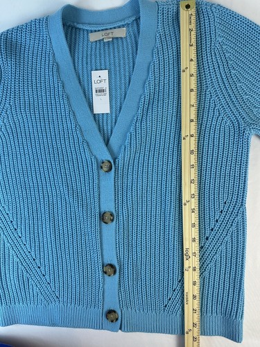 Ann Taylor Loft L Sweater V Neck Ribbed Cardigan Long Sleeve Cool Turquoise Blue - Picture 10 of 13