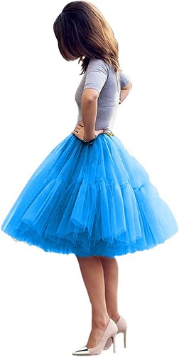Stretch Waist Puffy Tulle Skirt Women Vintage Crinoline Knee-Length Tutu