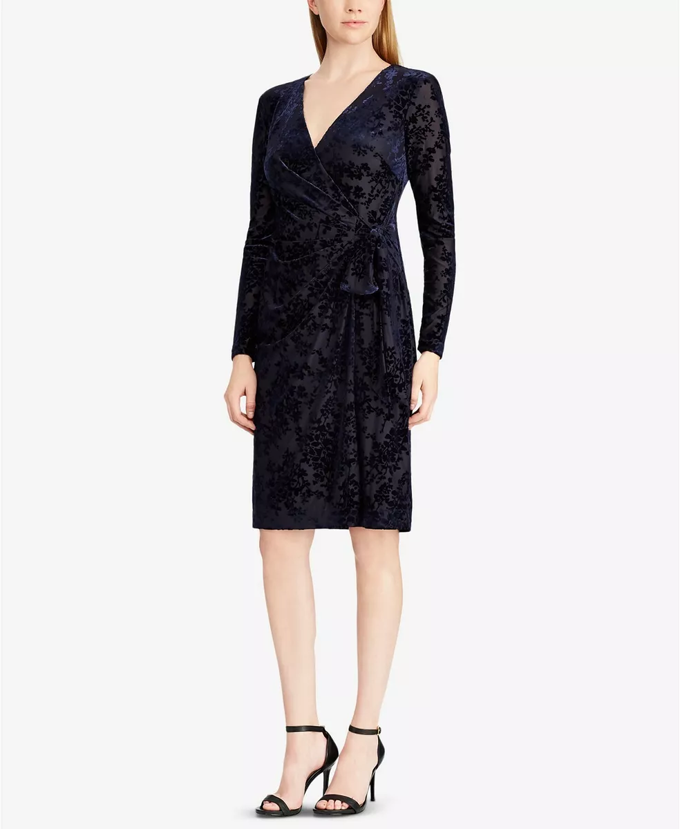 Lauren Ralph Lauren Women s Petites Faux Wrap Navy Dress Size 0P