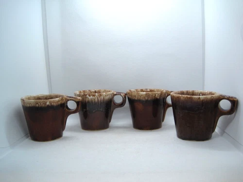 4 VINTAGE HULL POTTERY MIRROR BROWN DRIP 3.5" COFFEE MUGS