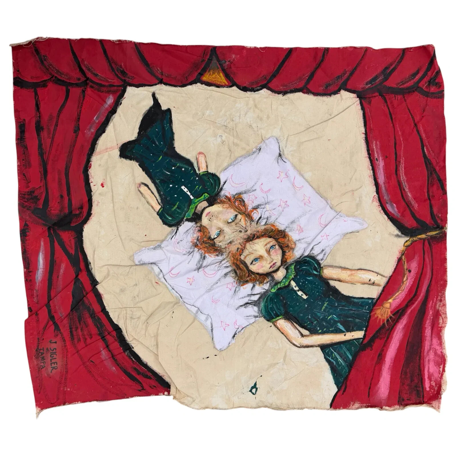 SIDE SHOW BANNER Conjoined Twins Circus Freak Signed Sigler & Son Sideshow X1