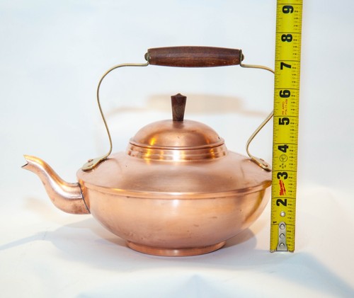 Vintage Copper Rustic Farm Cottage Portugal Tea Kettle Pot Wooden Handle - Picture 3 of 15