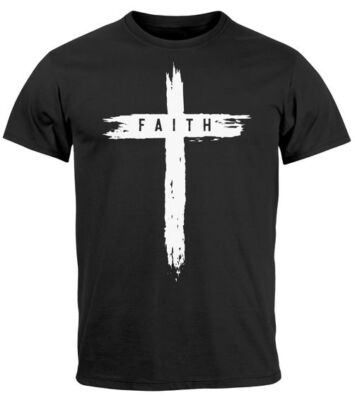 Herren T-Shirt Printshirt Aufdruck Kreuz Cross Faith Glaube Trend-Motiv