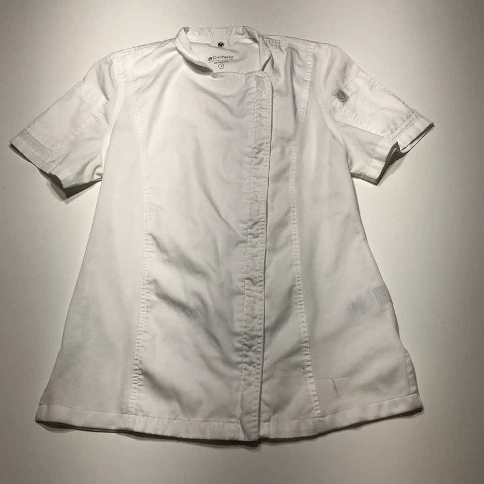 Chef Works Jacket Top Womens Small White Springfield Sleeve Pocket Zip Closure - Image 2 of 4