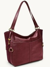 Fossil Sam Claret Red Leather Tote ZB1465599 Shoulder Bag Brass NWT $280 MSRP FS