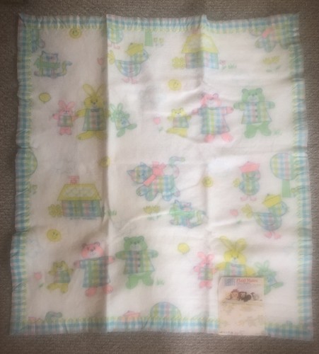 Vtg Curity Kendall Plaid Mates Fleece Baby Blanket Pastel blue yellow pink green - Picture 3 of 4