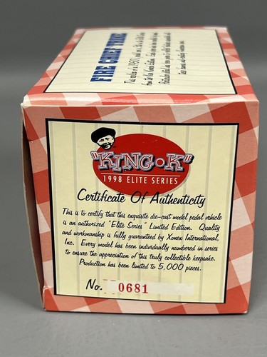 1998 KING K Fire Chief Trike Mini Pedal DIE CAST METAL 1/12 SCALE Elite Series - Picture 8 of 8