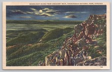 Moonlight Scene Crescent Rock Shenandoah National Park VA Unp Linen Postcard