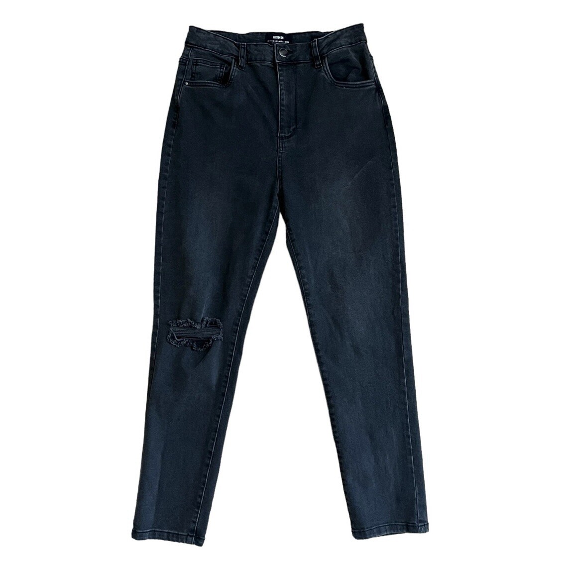 Cotton On Stretch Mom Jeans High Rise Distressed Black Skinny Leg Women’s Size 8-image