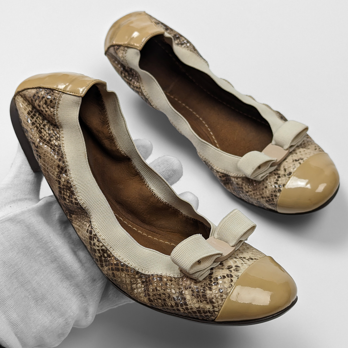 Salvatore Ferragamo Elastic Snake/Animal Print Ballet Flats 23CM 