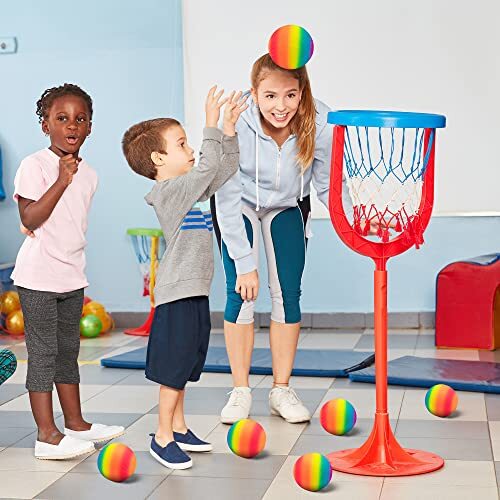 6 Pcs Rainbow Playground Balls for Kids, 5 Inch Small Kickball