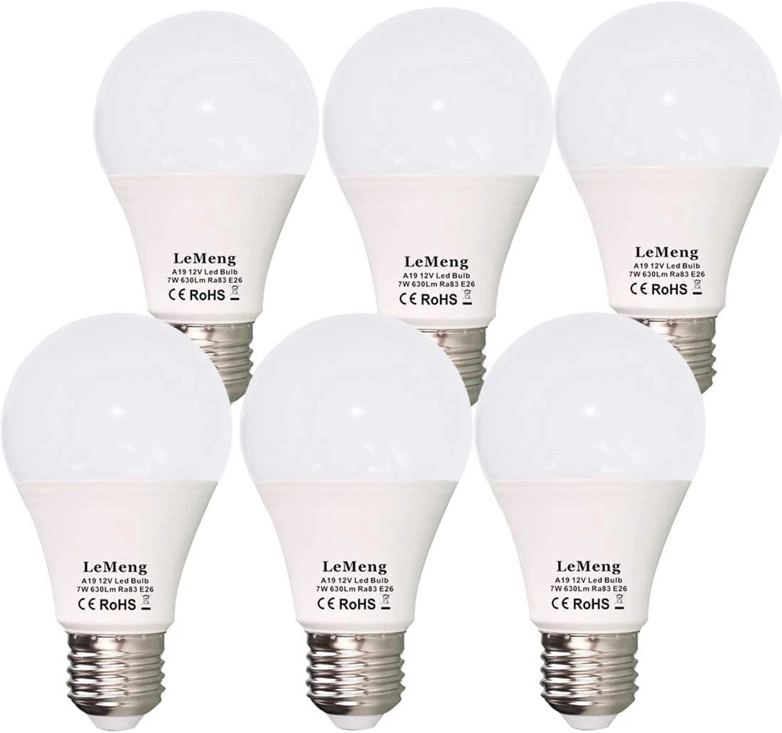 LED Light Bulb 7W 630Lm AC DC 12 24Volt Low Voltage E26 Base12V 6 Pack