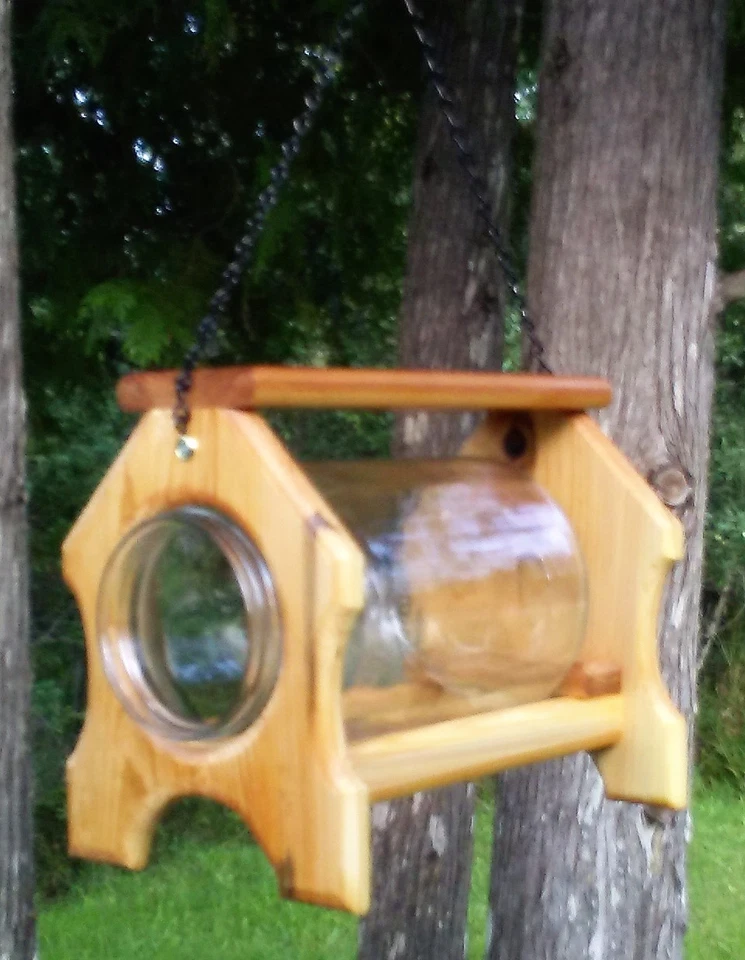 Alimentador de ardilla frasco de vidrio de galón colgante, madera de cedro cuadrado, TBNUP #1H Foto 3 de 4