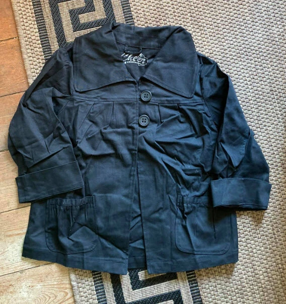 NEU SCHWARZ  MODISCHE BLUSEN-JACKE A-LINIE WEITER KRAGEN GR 34 CHEER D*616117 - Bild 2 von 3