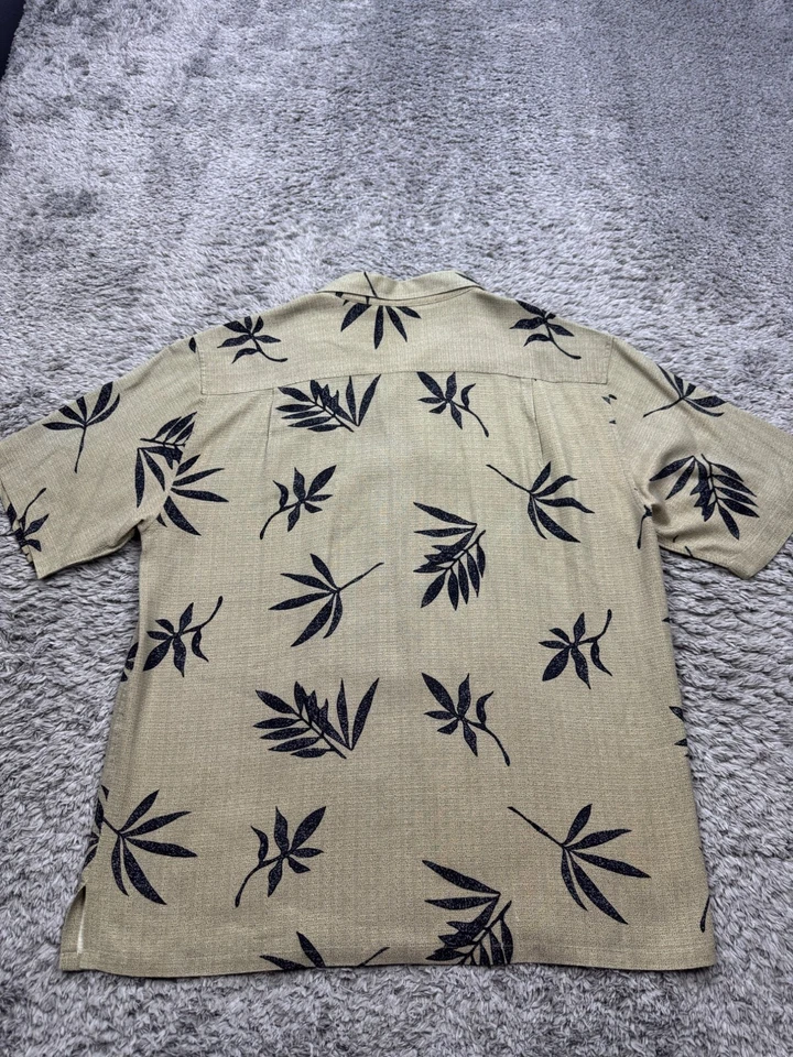 PARADISE Hawaiian Shirt Men Large Beige Silk Floral Tropical Axis Button Up Vtg - Image 2 of 4