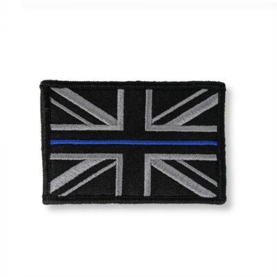 Dünne blaue Linie gedämpfter Union Jack besticktes Abzeichen Aufnäher Haken & Schlaufe Polizei
