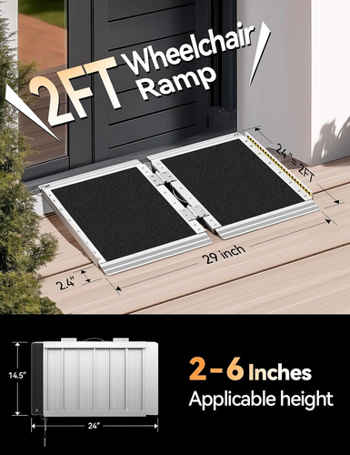 FACHNUO 2 Feet Portable Wheelchair Ramp, Non-Skid Aluminum Handicap Ramps with H - Picture 2 of 12