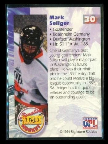 Vintage 1994 SIGNATURE ROOKIES AUTOGRAPH Hockey Card #30 MARK SELIGER Capitals - Image 2 of 2