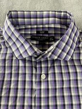 Pronto Uomo Men s Dress Casual Shirt Purple Plaid Long Sleeved 18.5 34/35