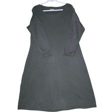Lands' End Black Knit Midi Shift Dress Long Sleeve Casual Travel Size M 10-12