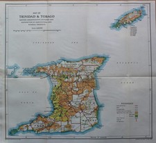 Large attractive Map of Trinidad & Tobago c1936