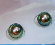 Pair of 10-11mm South Sea Genuine Black Green ish Round Loose Pearl Undrilled 20