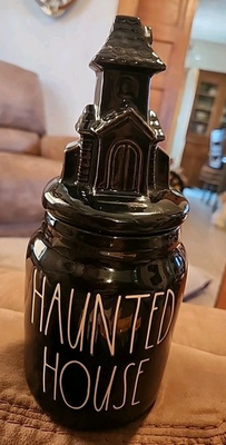 #ad #ad Rae Dunn Haunted House Canister Halloween Black Ceramic Spooky Kitchen Magenta $19.95