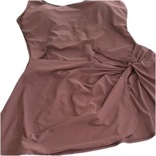 Mauve Ruched Adjustable Strap Swimdress Women Plus Size 2XL Solid Lined