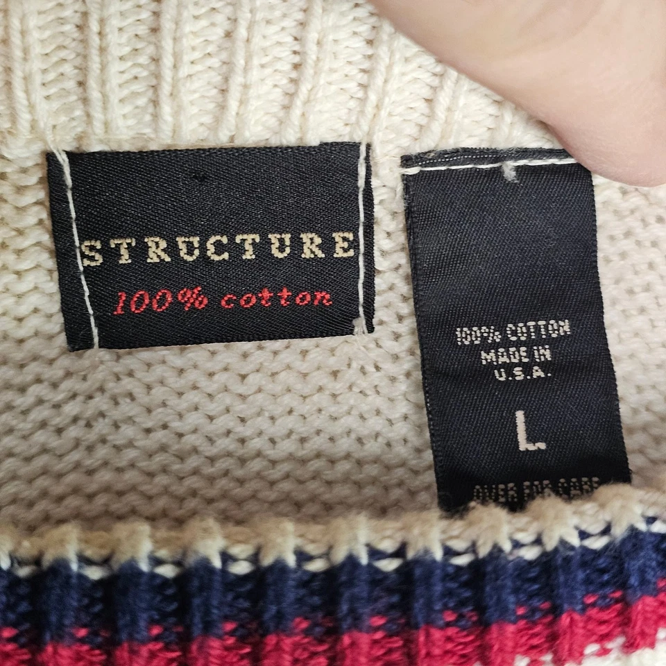 Vintage Structure Sweater Men's Large Red White Blue 100% Cotton Patriotic - Image 2 of 4