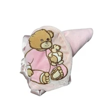 Baby Girl Lovey Security Blanket Pink Fleece 21" x 23" Fold Pocket Teddy Bear