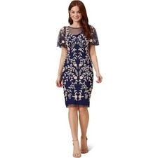 Adrianna Papell Beaded Dress 12 Navy Blush