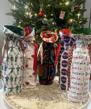 Unique Handmade Fabric Wine Holiday Gift Bags ( Lined ) *CHRISTMAS * New