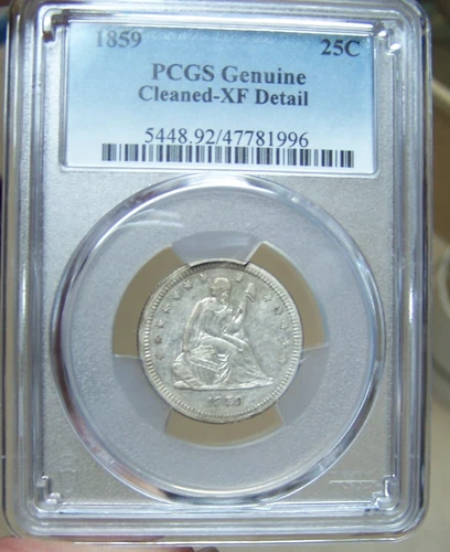 1859 25C Seated Liberty Silver Quarter - PCGS XF  Details Cleaned  Free Shipping