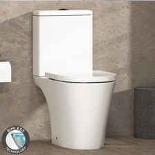 Rimless Close Coupled Toilet Ceramic WC Pan and Soft Close Seats, Cistern - Nova