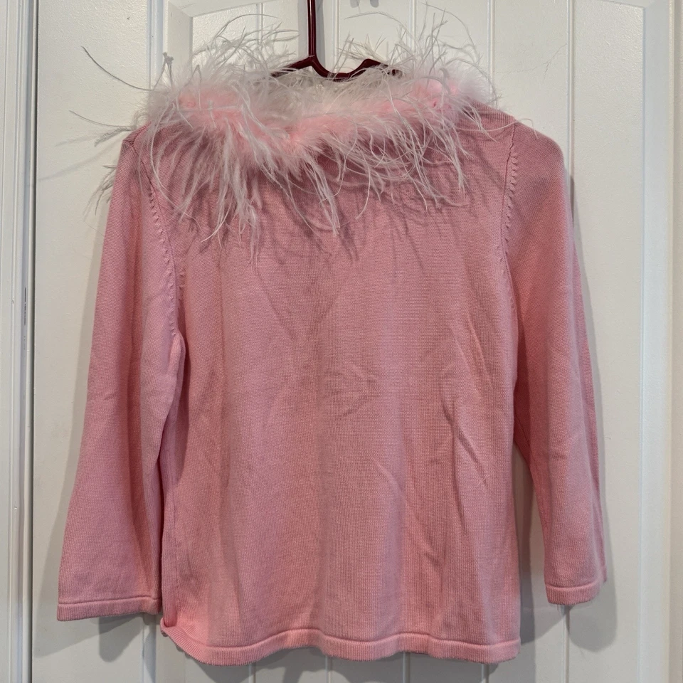 Blusa Just B Mujer Borde Pluma Rosa Navidad Tema Suéter Talla Pequeña Foto 2 de 4