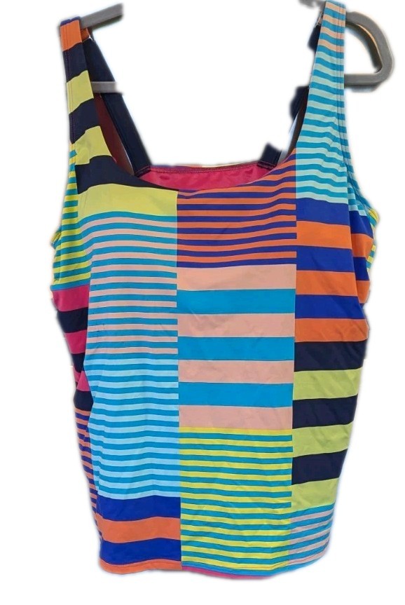 Lands End 20W Tankini Top Colorblock Underwire Swim Top Colorful Vacation Beach