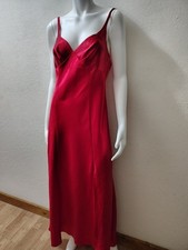 Vtg Fredricks Of Hollywood Red Satin Maxi Slip Dress W/Side Slit Women's Size L